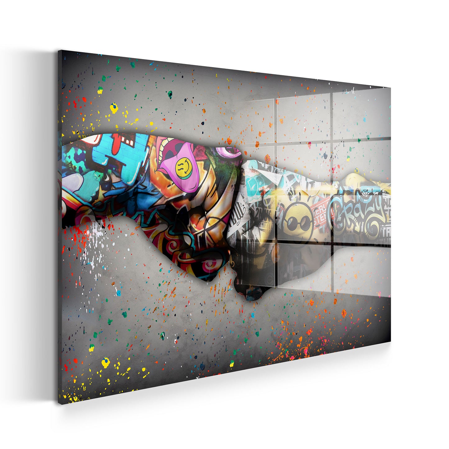 Graffiti Street Art Fäuste Acrylglasbild Wandbild Bild Wanddeko Wohnzimmer XL