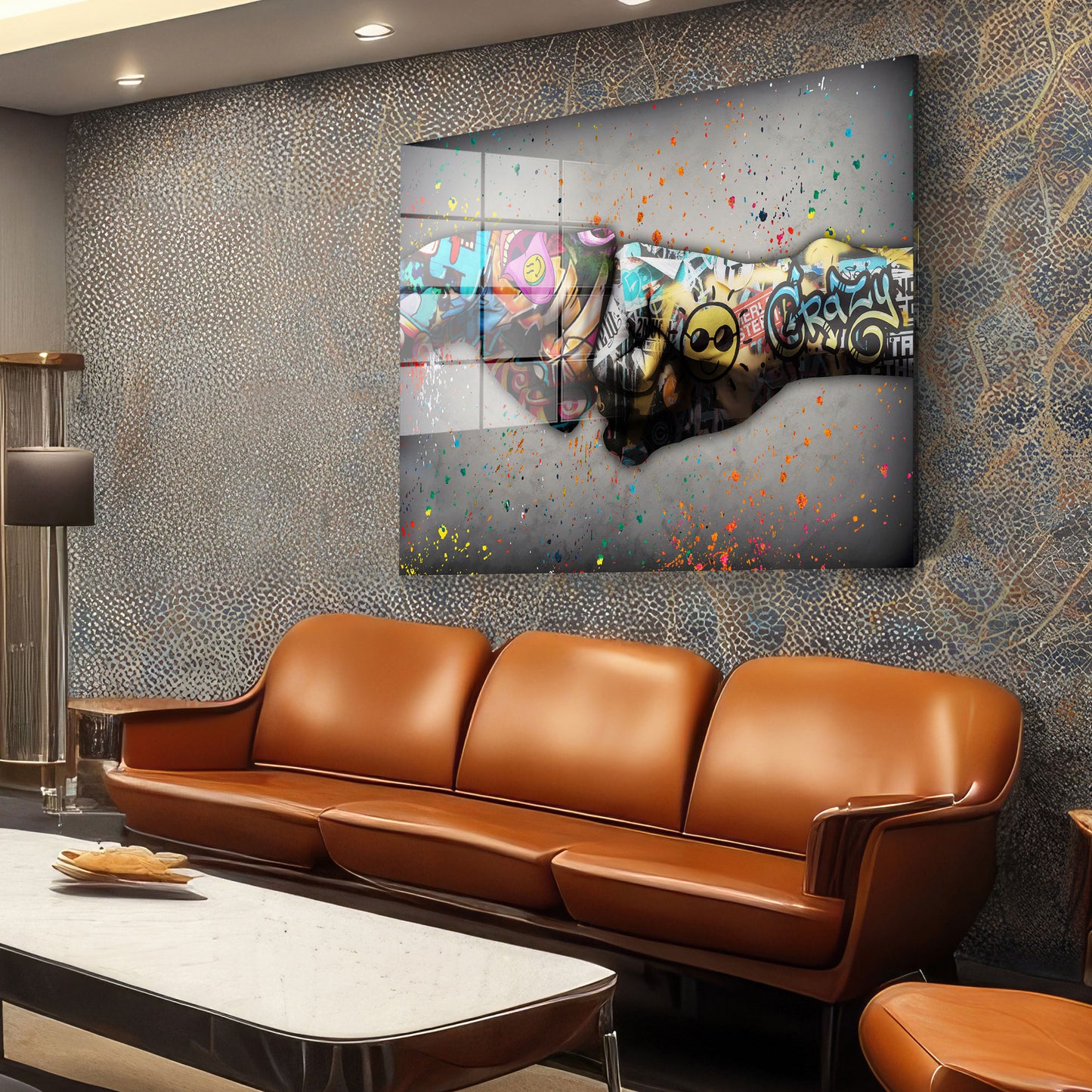 Graffiti Street Art Fäuste Acrylglasbild Wandbild Bild Wanddeko Wohnzimmer XL