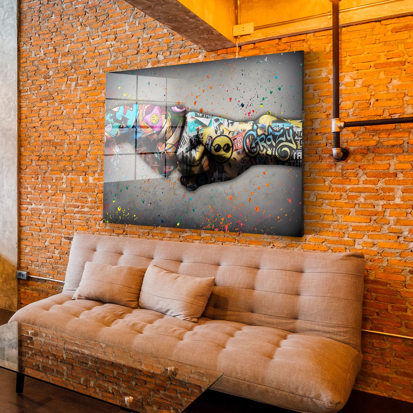 Graffiti Street Art Fäuste Acrylglasbild Wandbild Bild Wanddeko Wohnzimmer XL