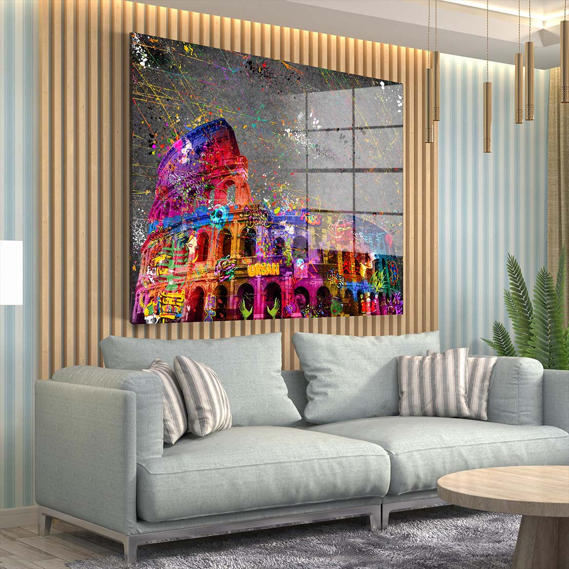 Graffiti Street Art Italien Kolosseum Rom Acrylglasbild Wandbild Bild Wanddeko XL