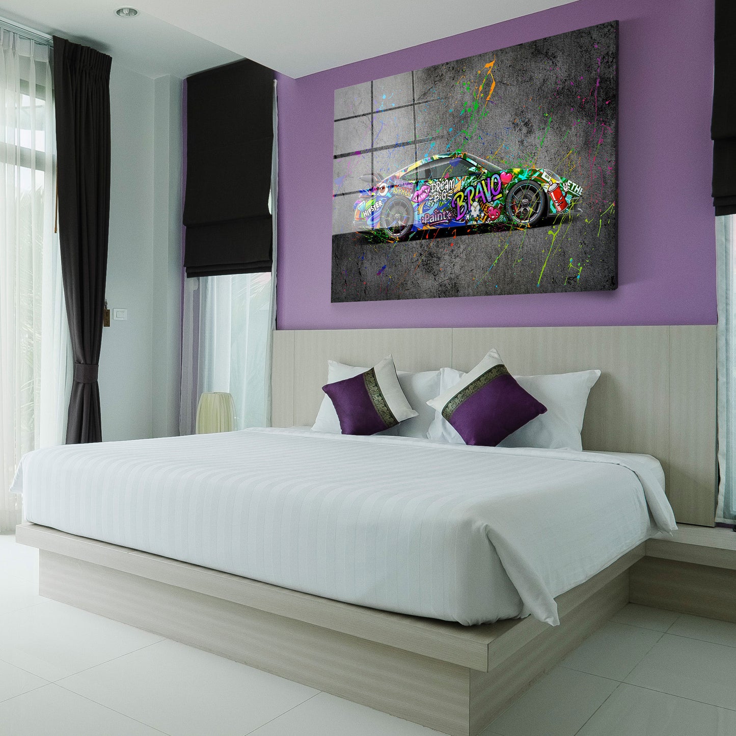 Graffiti Street Art Porsche Sportwagen Acrylglasbild Wandbild Bild Wanddeko XL