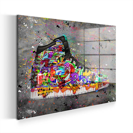 Graffiti Street Art Sneakers Schuh Acrylglasbild Wandbild Bild Wanddeko Wohnzimmer XL