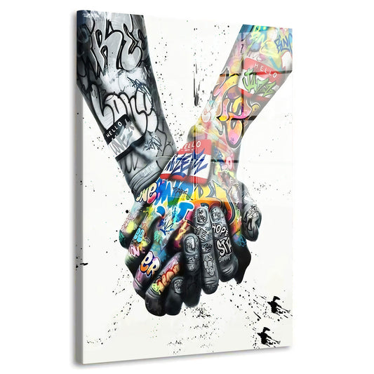 Hände Love Pop Art Style Acrylglasbild Wandbild Bild Wanddeko Street Art XL