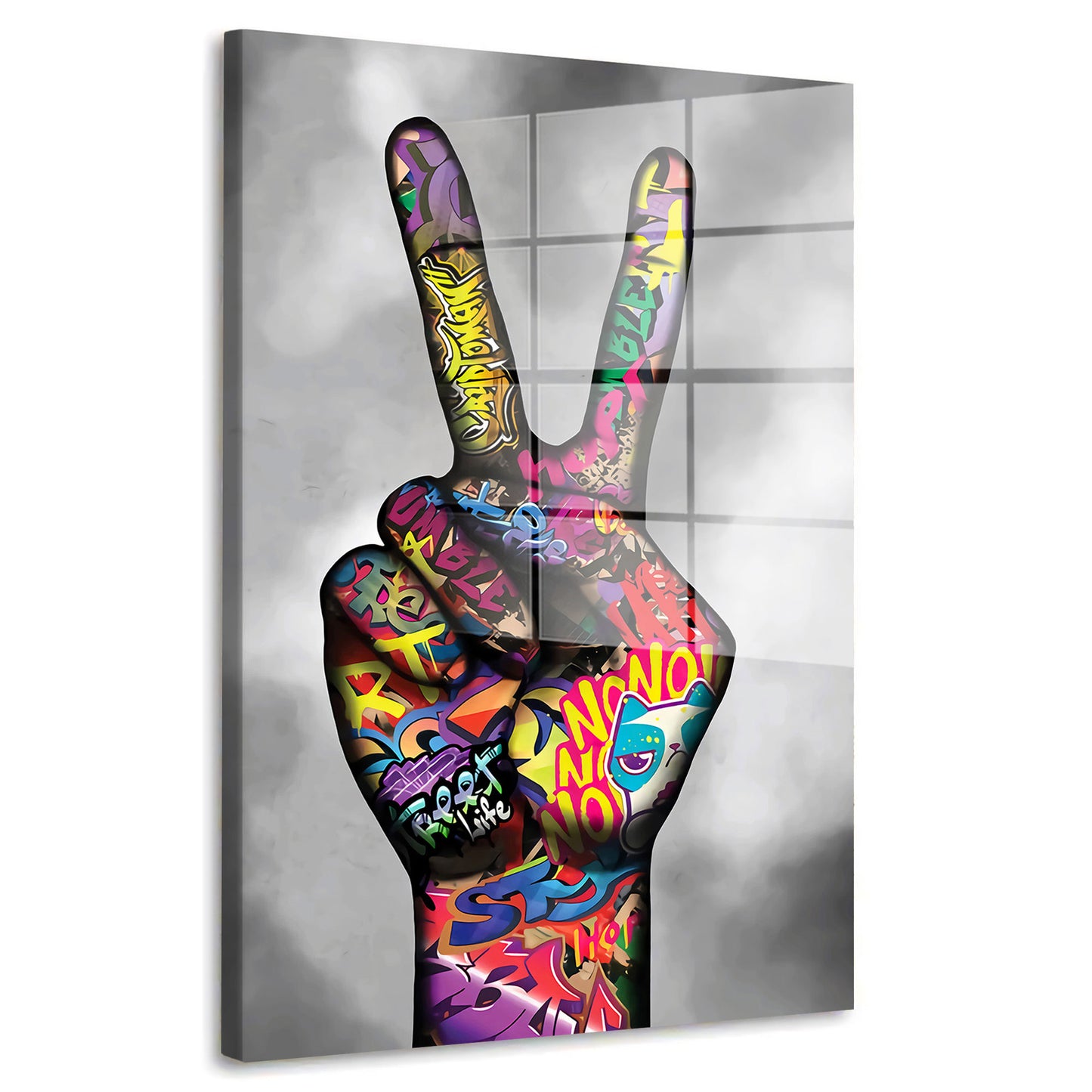 Hand Pop Art Peace Acrylglasbild Wandbild Bild Wanddeko Wohnzimmer XL
