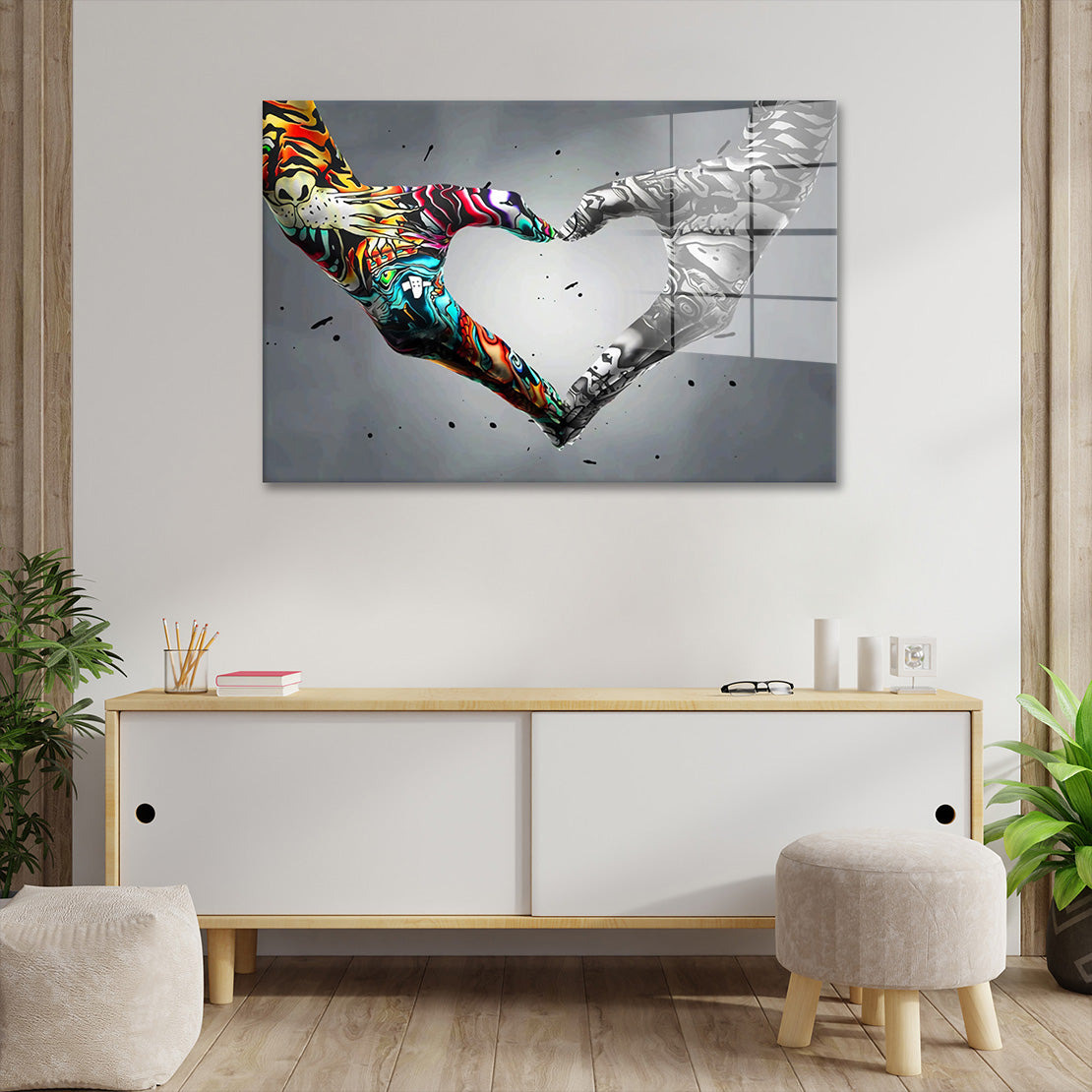Herz aus Händen Pop Art Style Acrylglasbild Wandbild Bild Wanddeko Wohnzimmer XL
