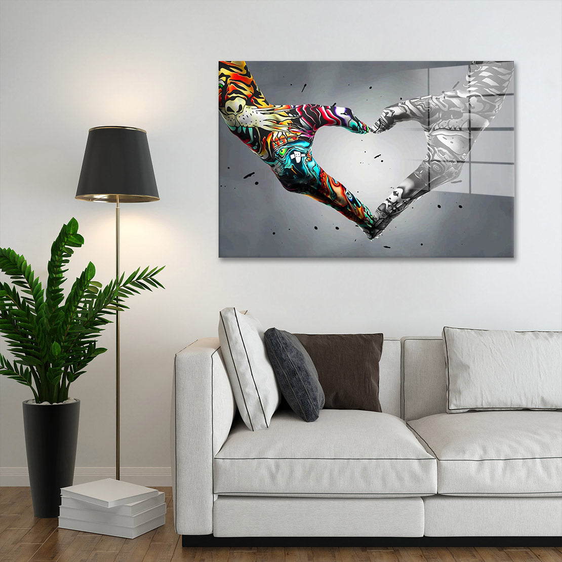 Herz aus Händen Pop Art Style Acrylglasbild Wandbild Bild Wanddeko Wohnzimmer XL