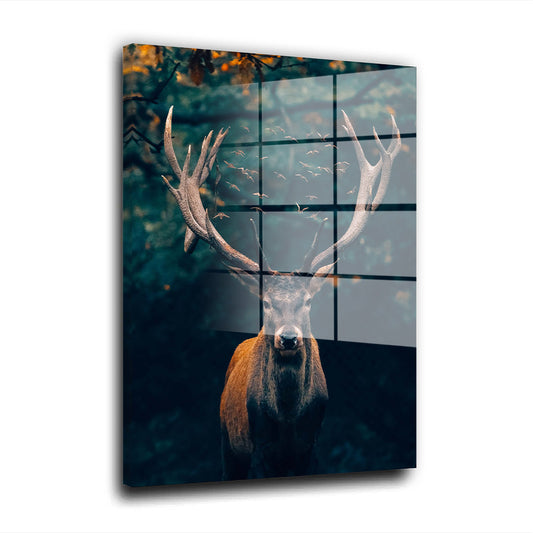 Hirsch abstrakt Deep Forest Acrylglasbild Wandbild Bild Wanddeko Wohnzimmer XL