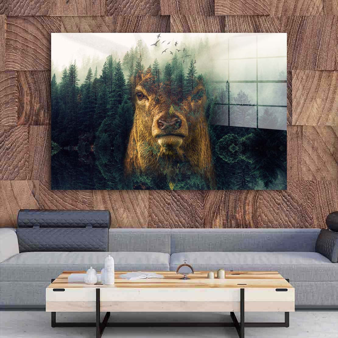 Hirschkopf abstrakt wunderschön Acrylglasbild Wandbild Bild Wanddeko XL