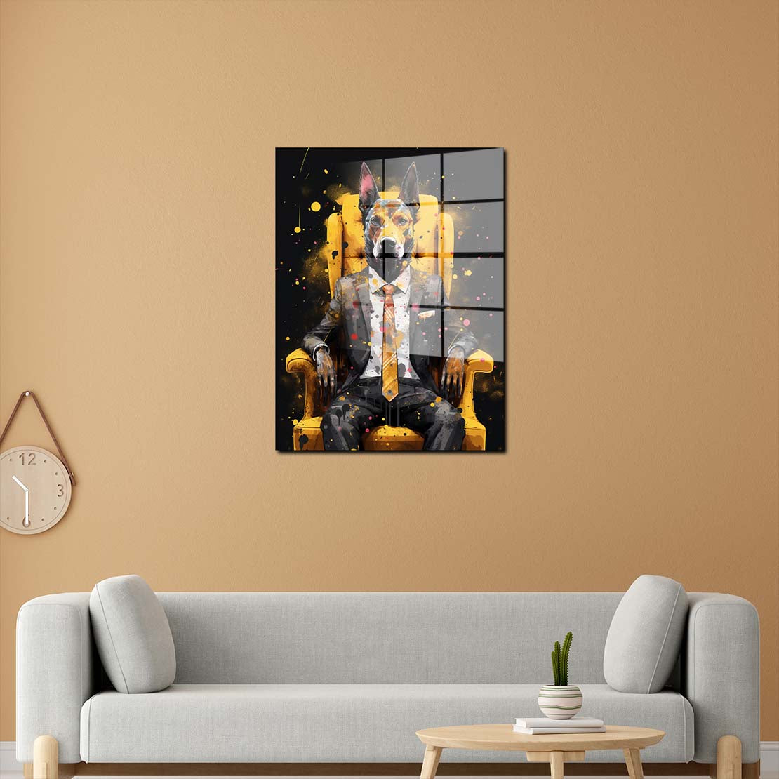 Hund im Anzug sitzend Acrylglasbild Wandbild Bild Wanddeko Wohnzimmer XL