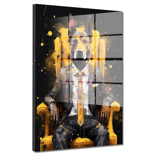 Hund im Anzug sitzend Acrylglasbild Wandbild Bild Wanddeko Wohnzimmer XL