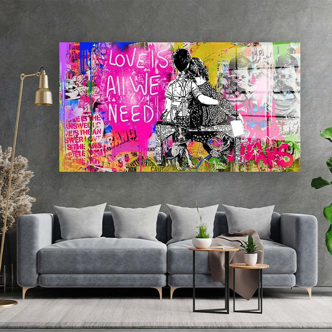 Junge & Mädchen Street Art Love Is All We Need Acrylglasbild Wandbild Bild Wanddeko XL