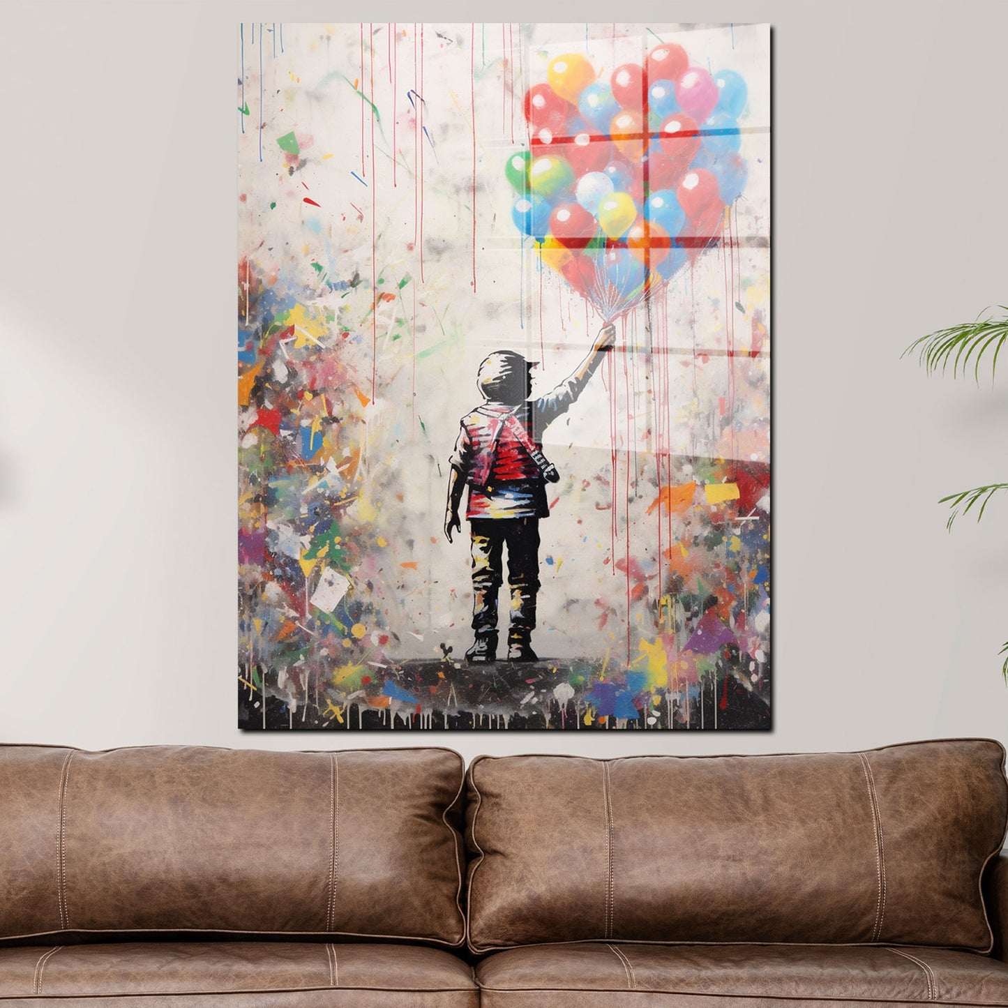 Junge mit bunten Luftballons Acrylglasbild Wandbild Bild Wanddeko XL