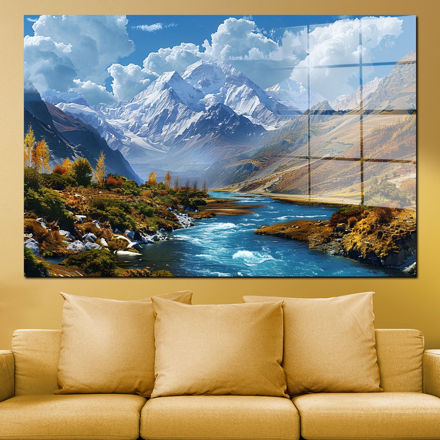 Landschaft mit Fluss Acrylglasbild Wandbild Bild Wanddeko Wohnzimmer XL