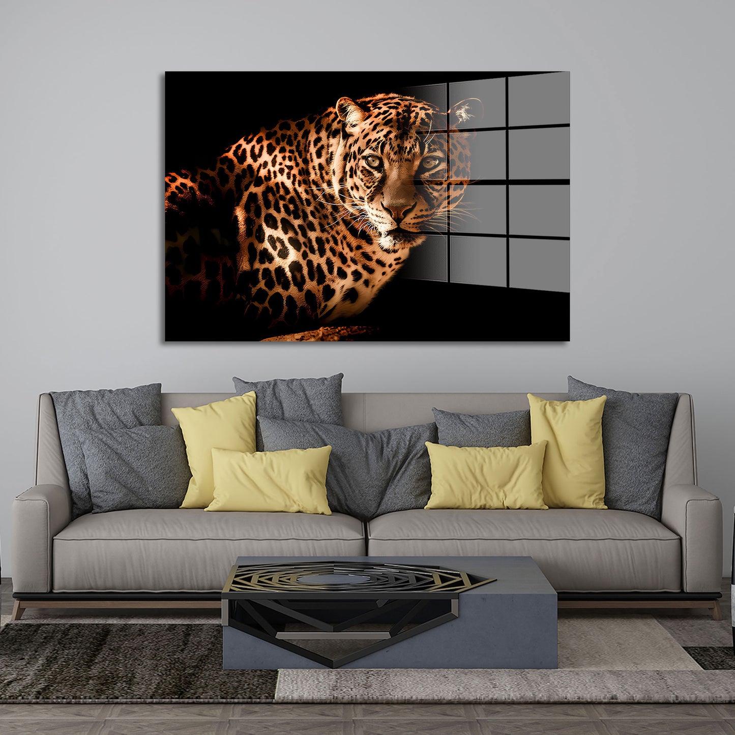 Leopard Black Style Acrylglasbild Wandbild Bild Wanddeko Wohnzimmer XL
