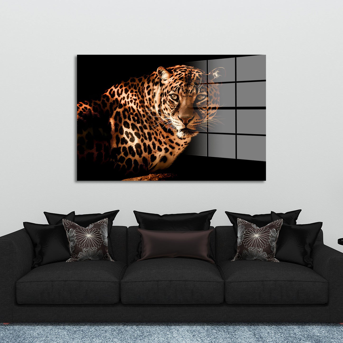 Leopard Black Style Acrylglasbild Wandbild Bild Wanddeko Wohnzimmer XL