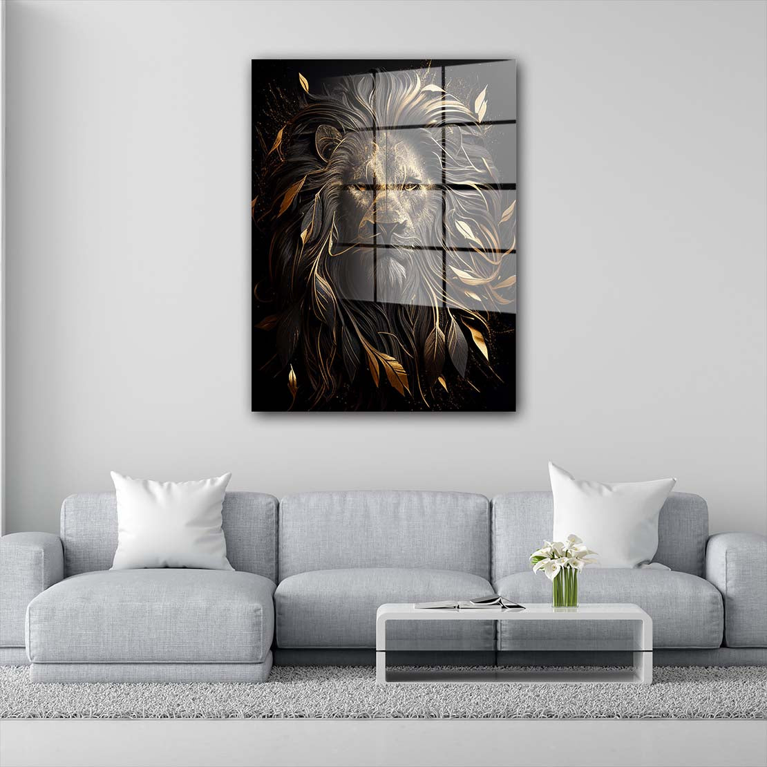 Löwe Gold Edition Acrylglasbild Wandbild Bild Wanddeko Wohnzimmer XL