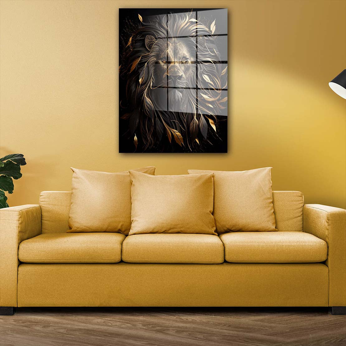 Löwe Gold Edition Acrylglasbild Wandbild Bild Wanddeko Wohnzimmer XL