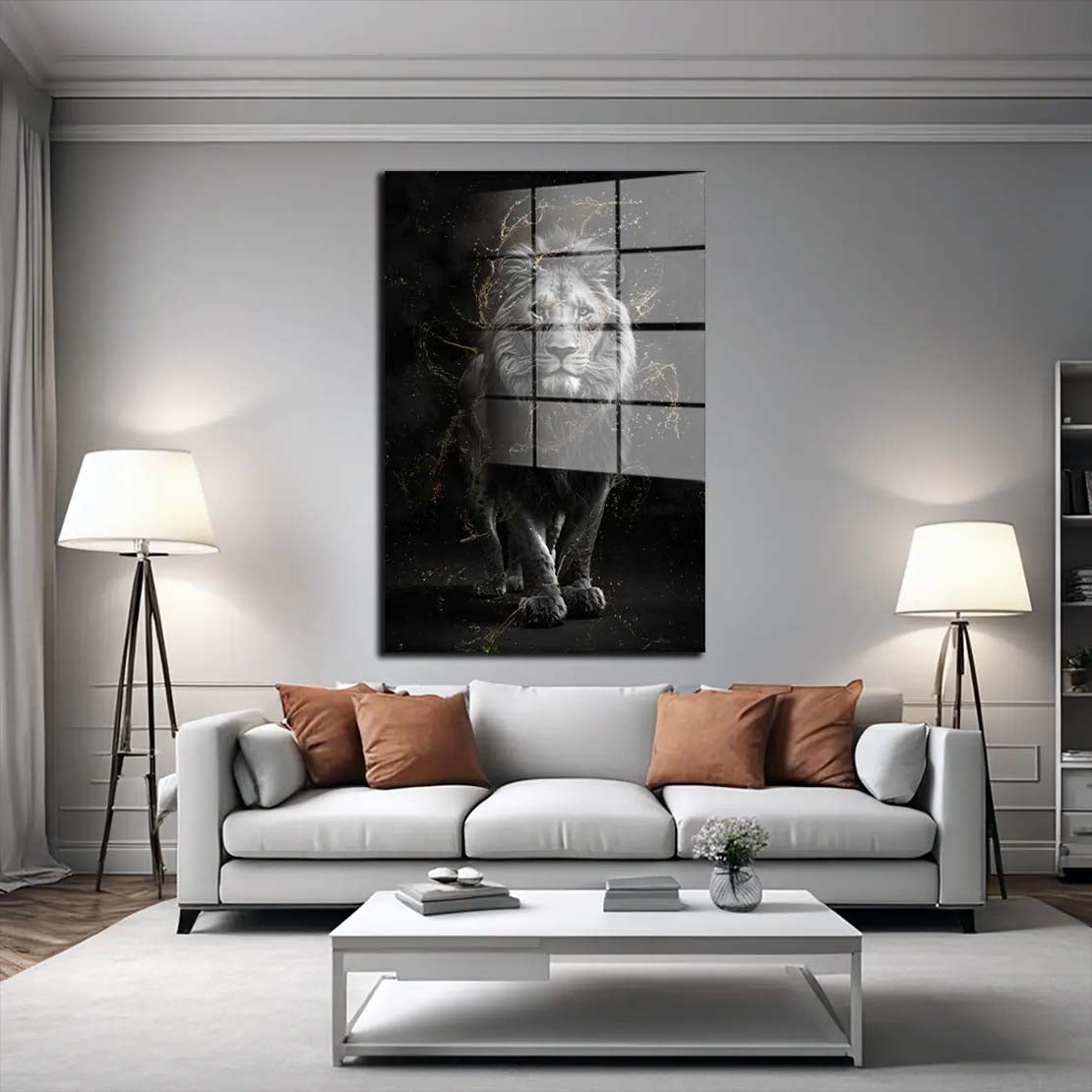 Löwe Gold Style Acrylglasbild Wandbild Bild Wanddeko Wohnzimmer XL schwarz weiss