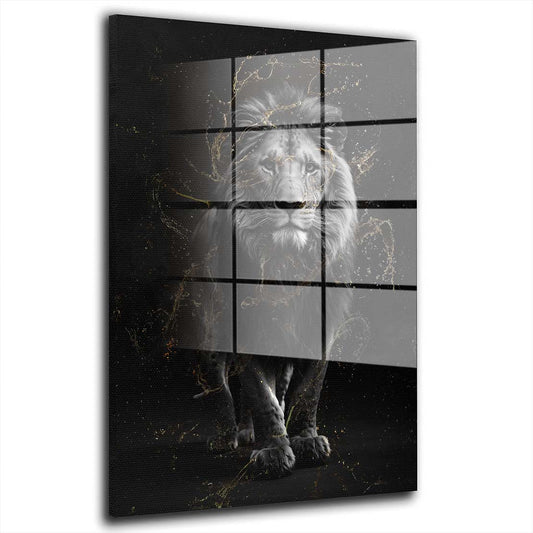 Löwe Gold Style Acrylglasbild Wandbild Bild Wanddeko Wohnzimmer XL schwarz weiss