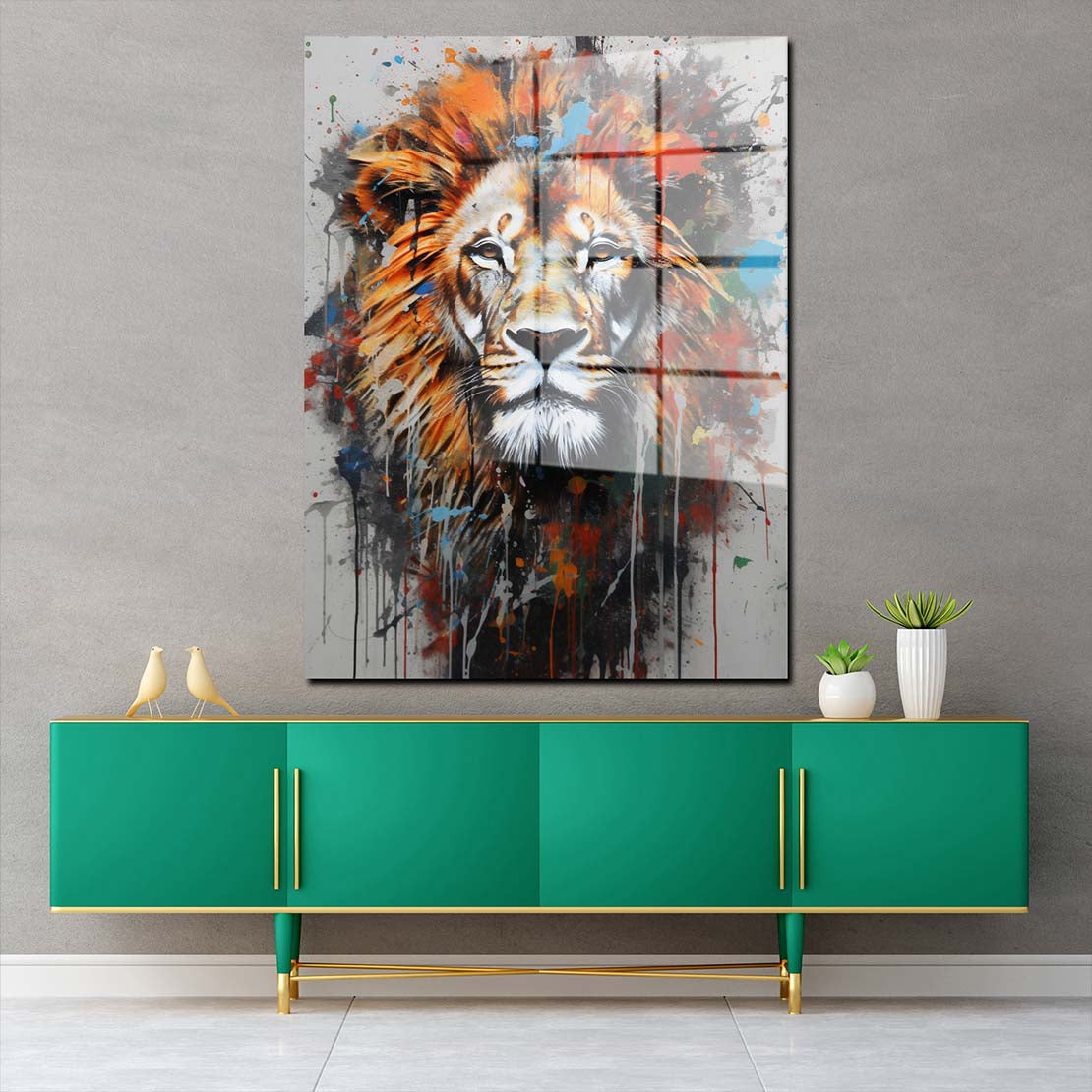 Löwe Kopf Pop Art Acrylglasbild Wandbild Bild Wanddeko Wohnzimmer XL