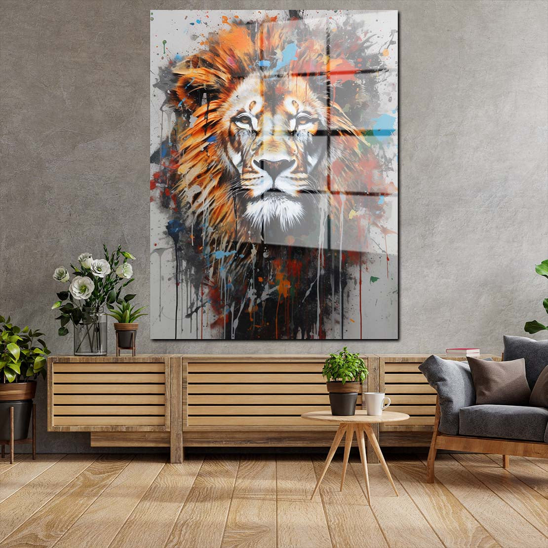 Löwe Kopf Pop Art Acrylglasbild Wandbild Bild Wanddeko Wohnzimmer XL