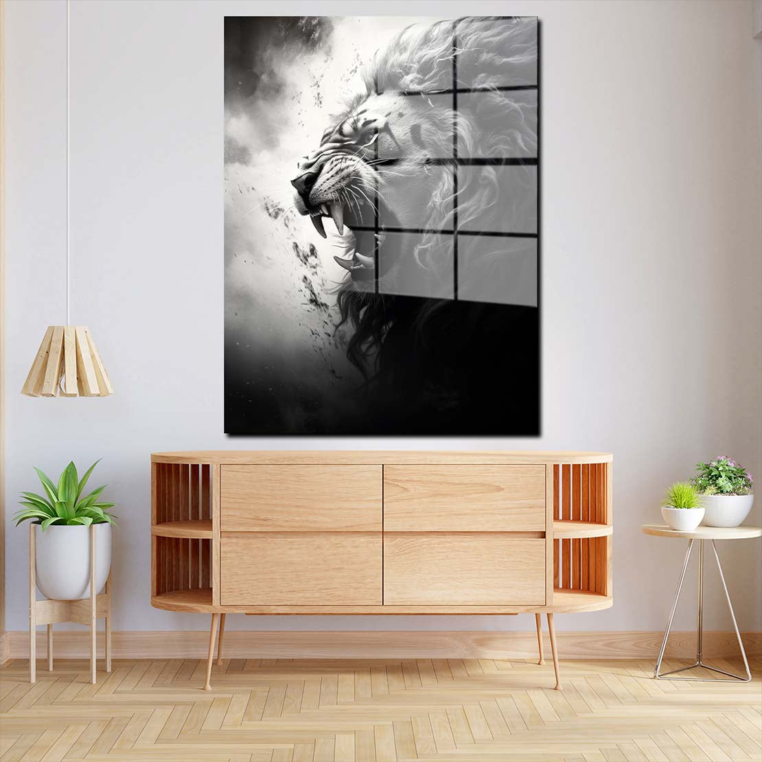 Löwe Kopf abstrakt schwarz weis Acrylglasbild Wandbild Bild Wanddeko XL