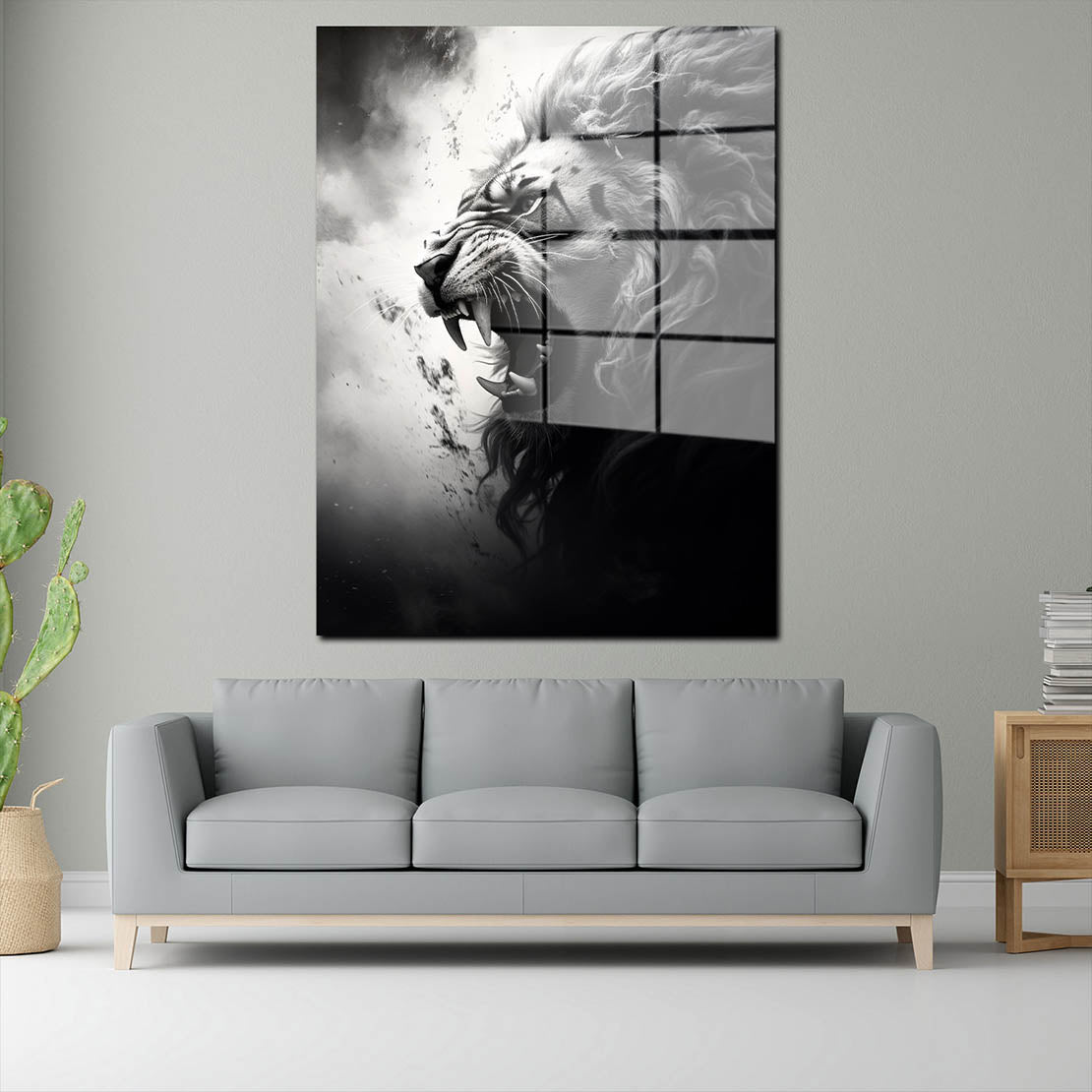 Löwe Kopf abstrakt schwarz weis Acrylglasbild Wandbild Bild Wanddeko XL