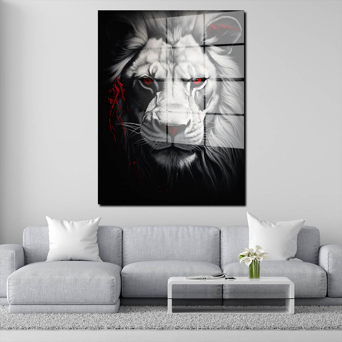Löwe frontal Löwenkopf Red Acrylglasbild Wandbild Bild Wanddeko Wohnzimmer XL