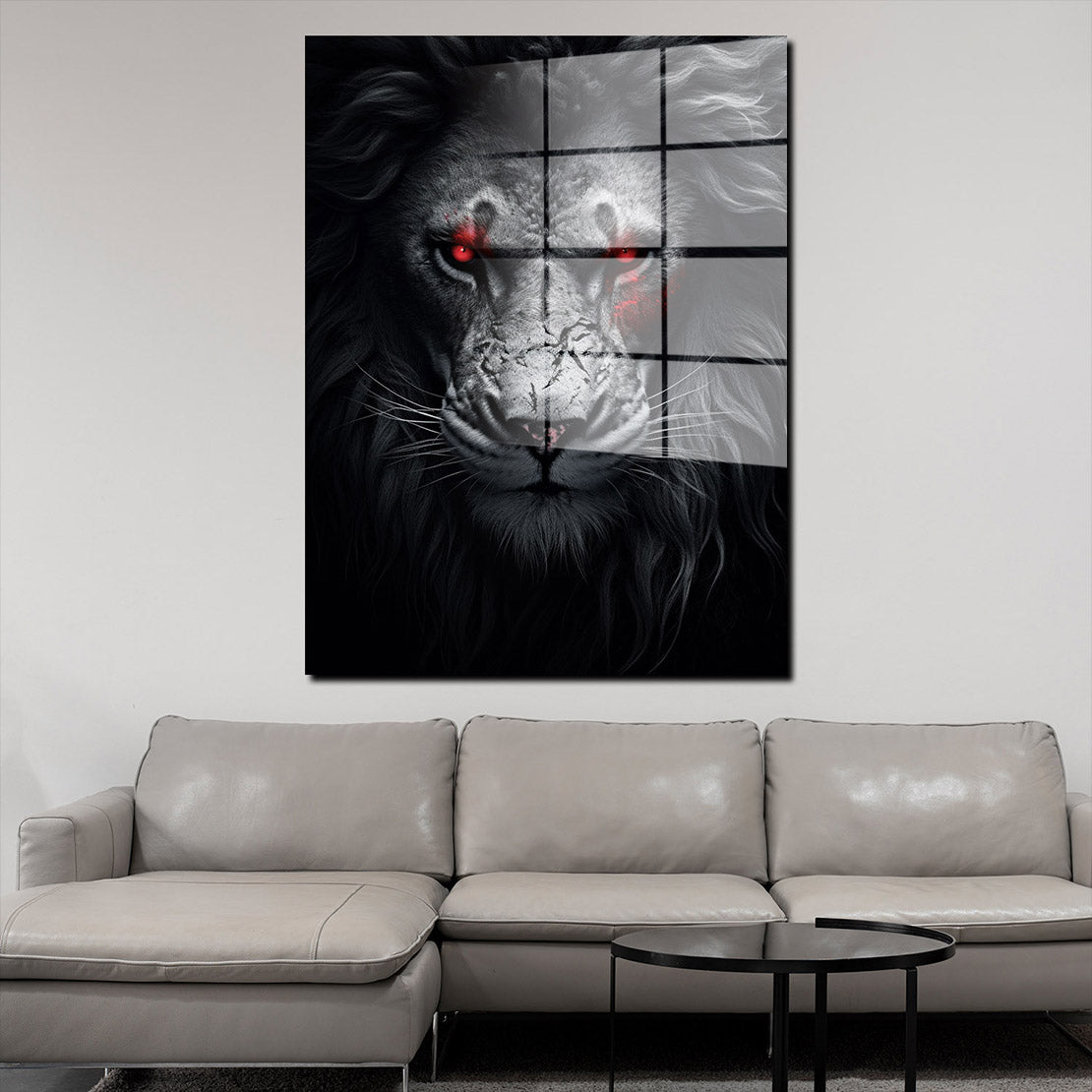 Löwenkopf abstrakt rote Augen Acrylglasbild Wandbild Bild Wanddeko Wohnzimmer XL