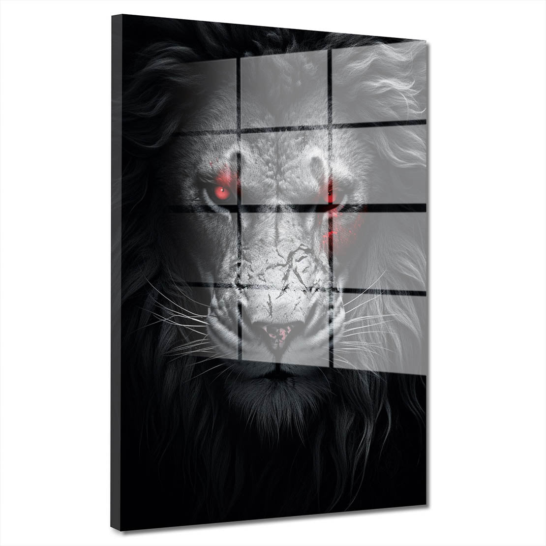 Löwenkopf abstrakt rote Augen Acrylglasbild Wandbild Bild Wanddeko Wohnzimmer XL