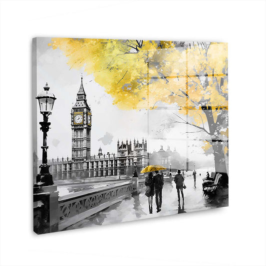London Big Ben goldener Baum Acrylglasbild Wandbild Bild Wanddeko XL