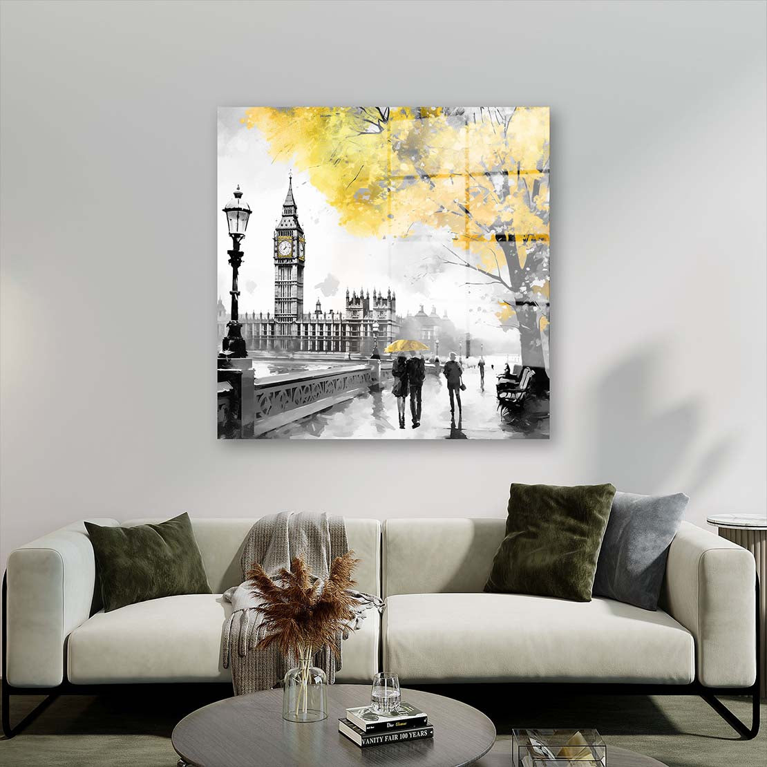 London Big Ben goldener Baum Acrylglasbild Wandbild Bild Wanddeko XL