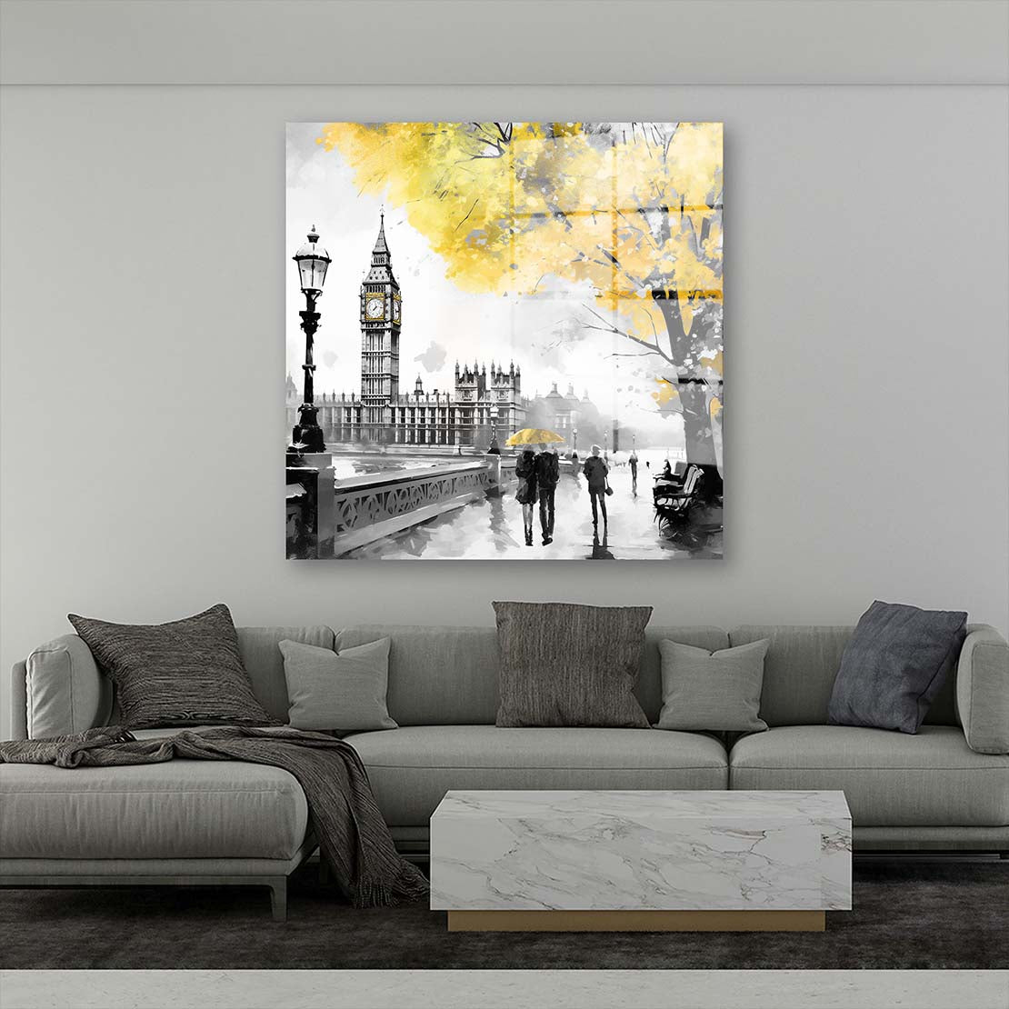 London Big Ben goldener Baum Acrylglasbild Wandbild Bild Wanddeko XL