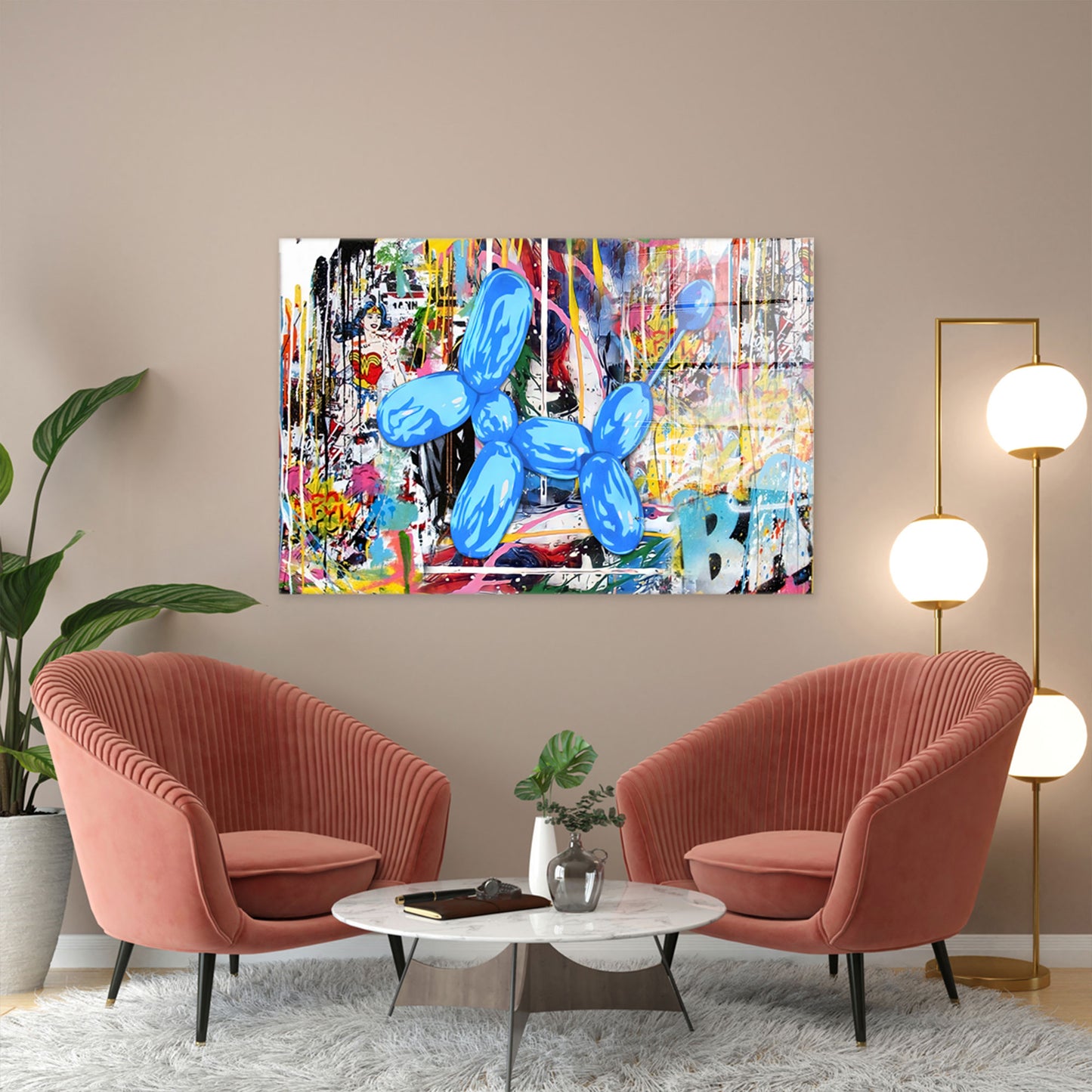 Luftballon Hund Pop Art Style Acrylglasbild Wandbild Bild Wanddeko Wohnzimmer XL