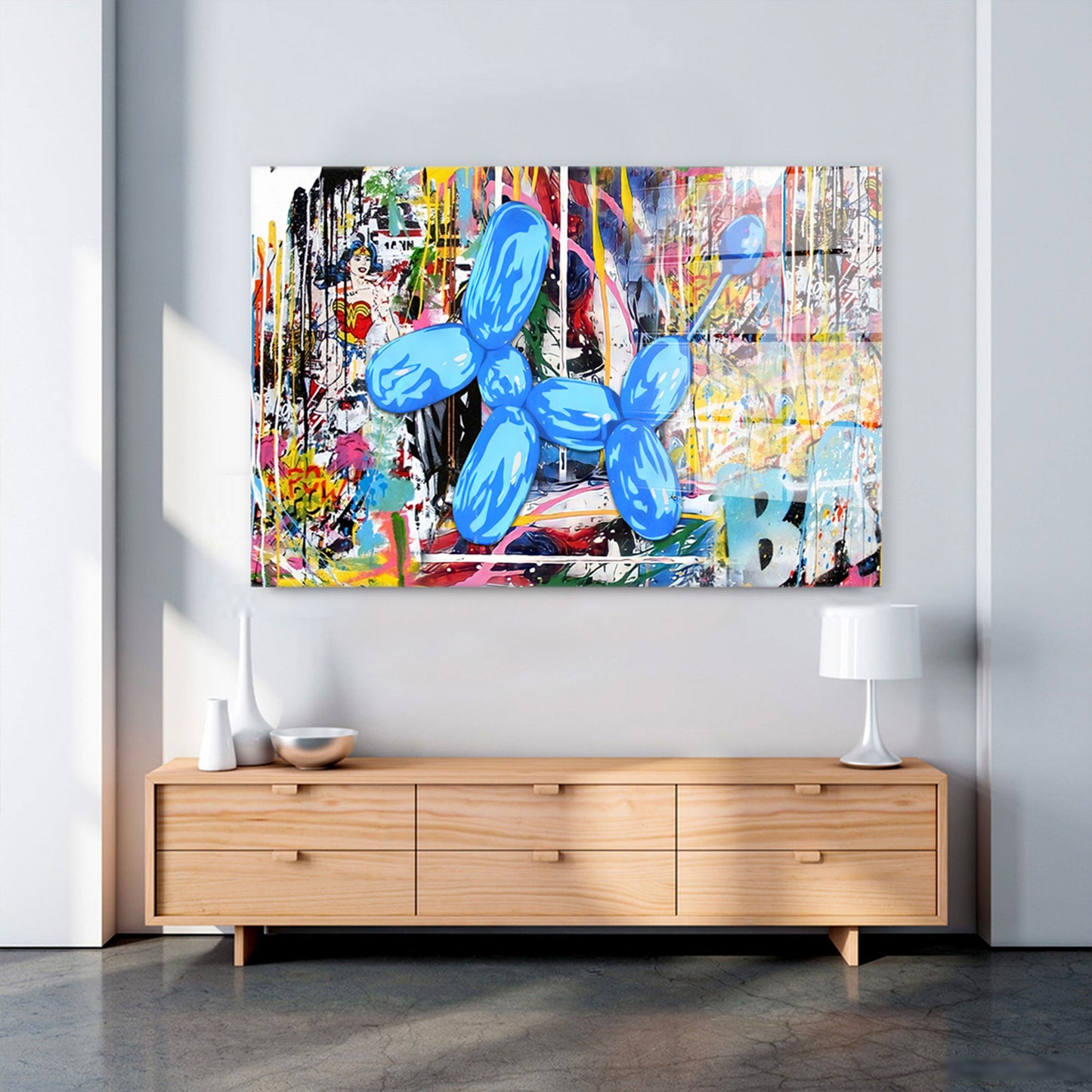 Luftballon Hund Pop Art Style Acrylglasbild Wandbild Bild Wanddeko Wohnzimmer XL