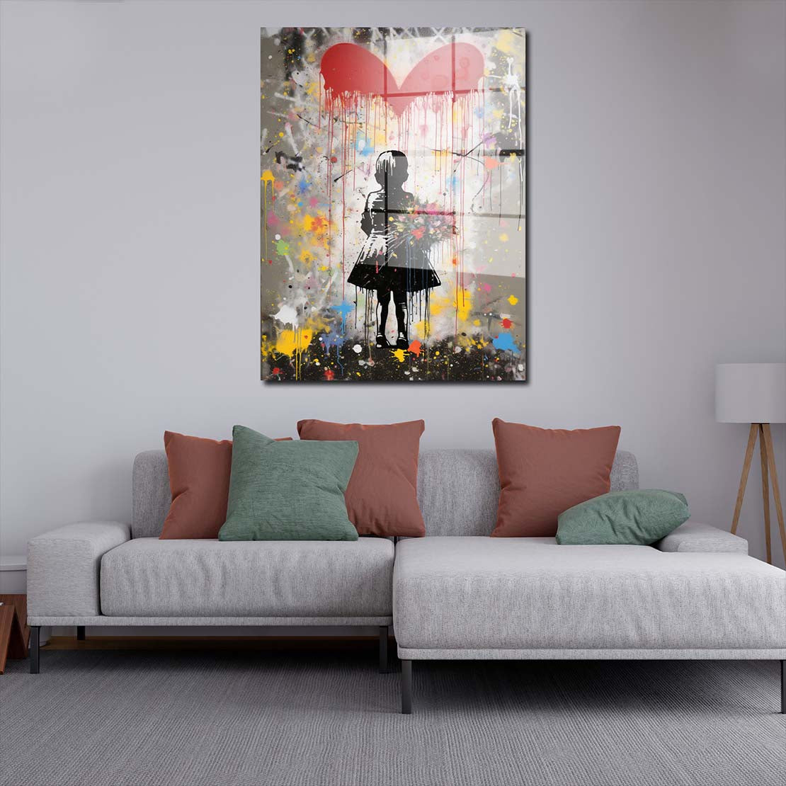 Mädchen mit Herz Street Art Acrylglasbild Wandbild Bild Wanddeko XL Pop Art