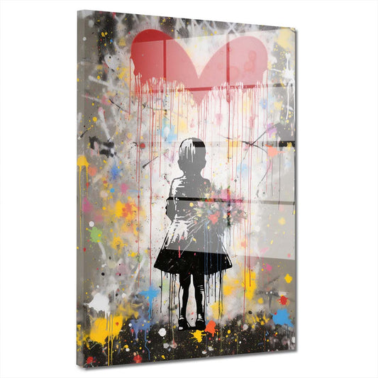 Mädchen mit Herz Street Art Acrylglasbild Wandbild Bild Wanddeko XL Pop Art