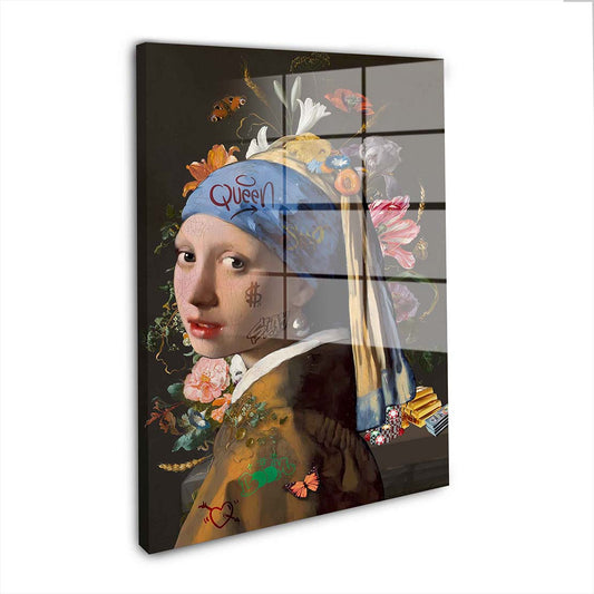 Mädchen mit Perlenohrring Vermeer Inspiration Pop Street Art Acrylglasbild Wandbild