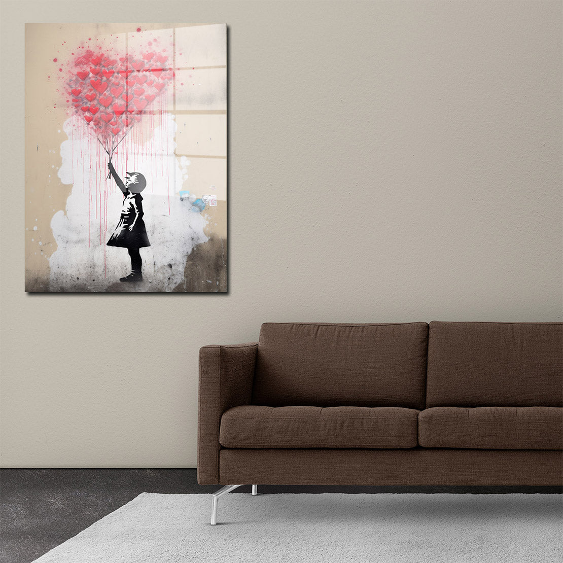 Mädchen mit rotem Ballon Herzen Street Art Acrylglasbild Wandbild Bild Wanddeko Pop Art