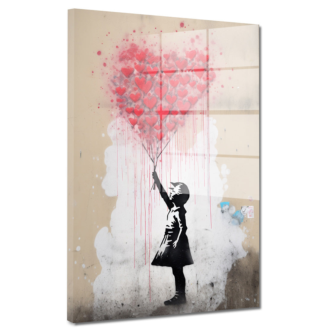 Mädchen mit rotem Ballon Herzen Street Art Acrylglasbild Wandbild Bild Wanddeko Pop Art