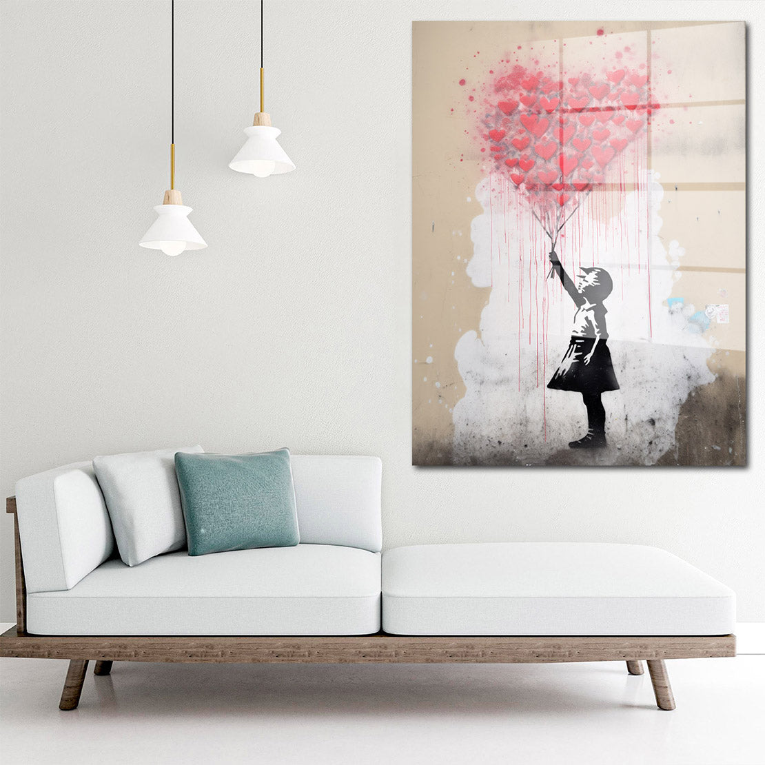 Mädchen mit rotem Ballon Herzen Street Art Acrylglasbild Wandbild Bild Wanddeko Pop Art