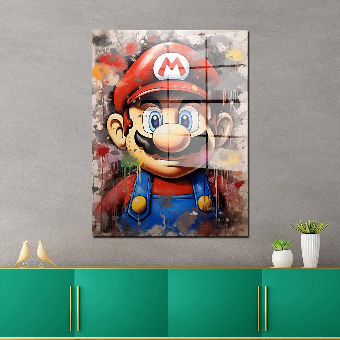 Mario abstrakt Pop Art Acrylglasbild Wandbild Bild Wanddeko Wohnzimmer XL