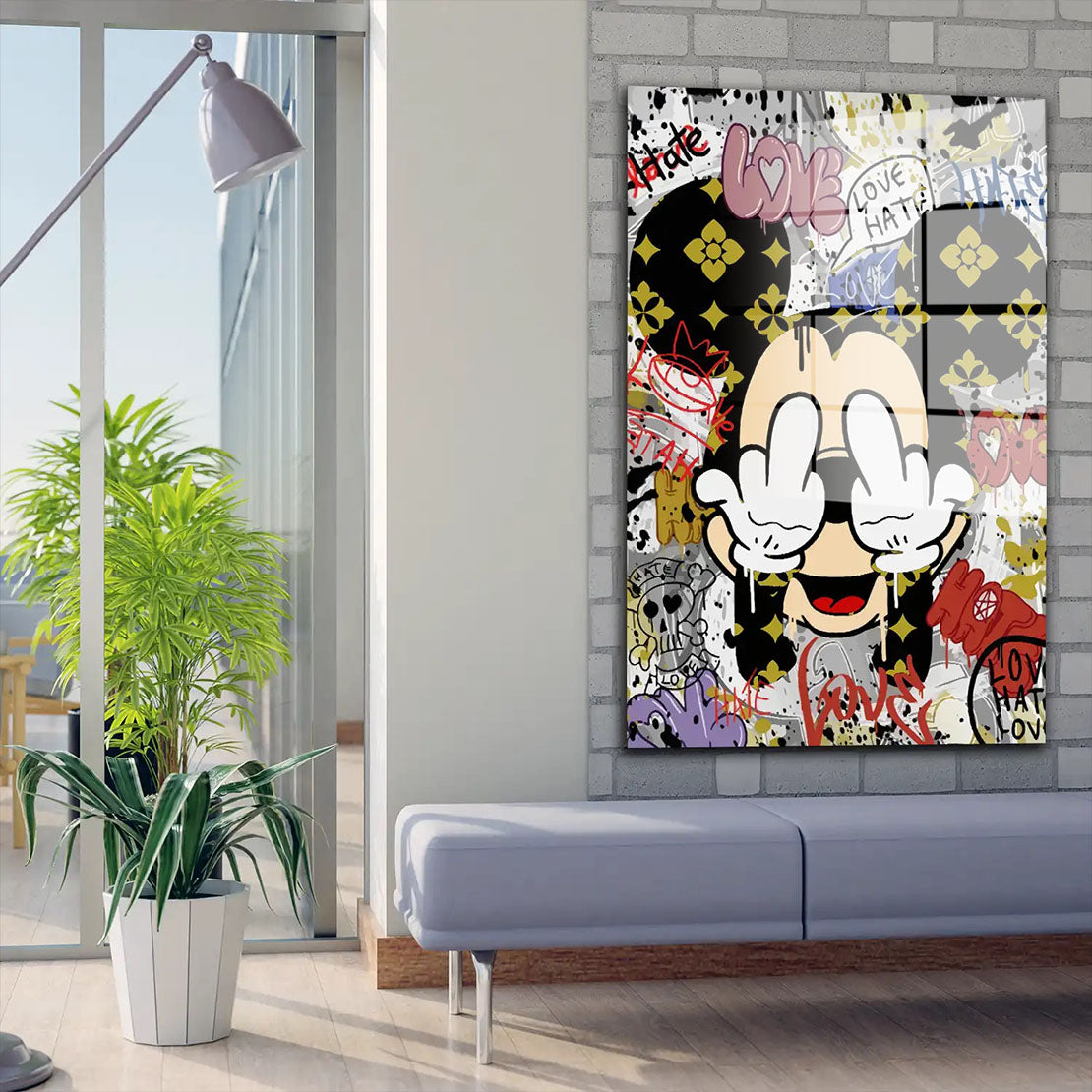 Mickey Pop Art Finger Street Art Acrylglasbild Wandbild Bild Wanddeko Wohnzimmer XL