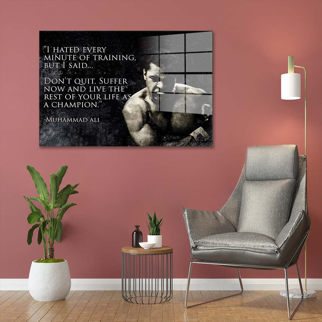 Motivation Boxer Zitat Acrylglasbild Wandbild Bild Wanddeko Wohnzimmer XL