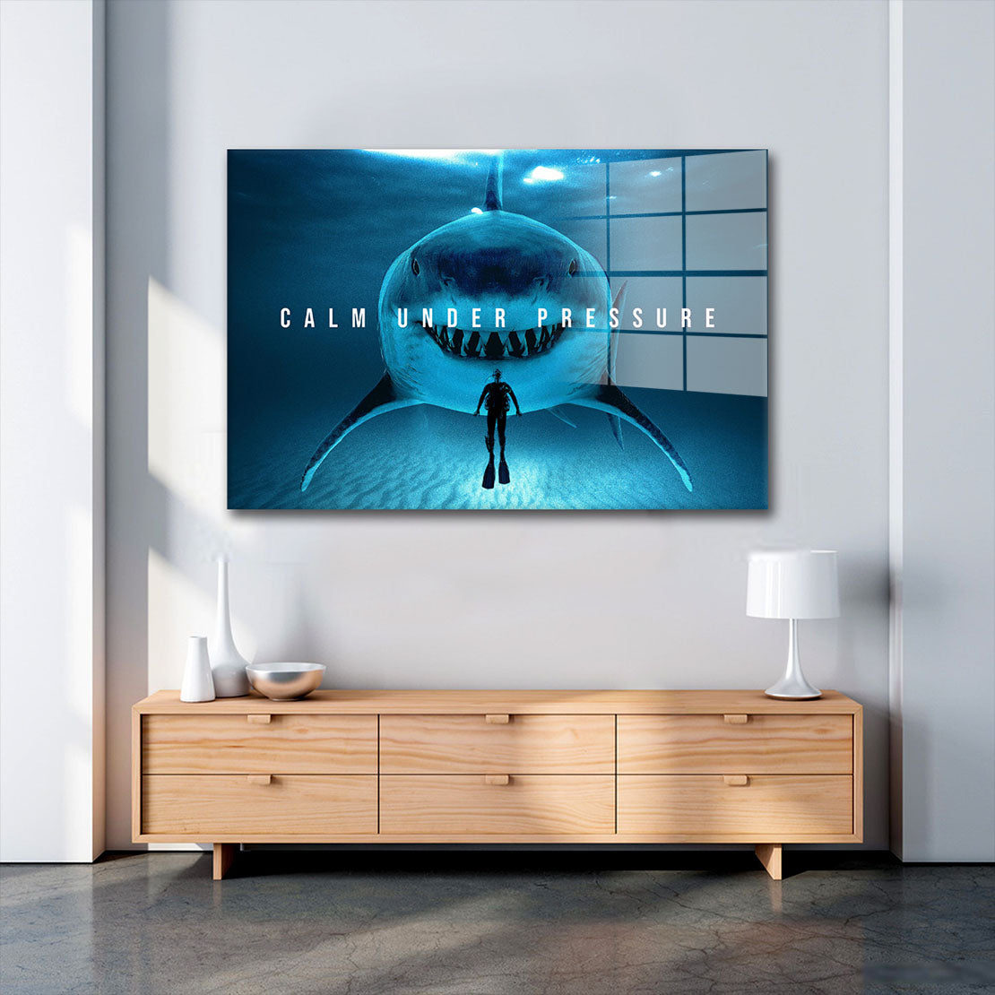 Motivation Mindset Hai Calm Under Pressure Acrylglasbild Wandbild Bild Wanddeko XL