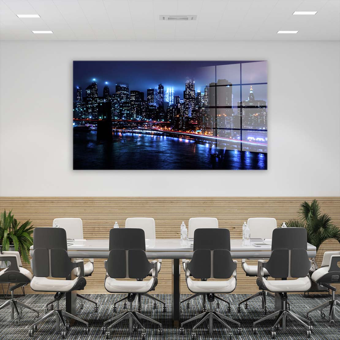 New York Manhattan Bridge Acrylglasbild Wandbild Bild Wanddeko XL Blue Style