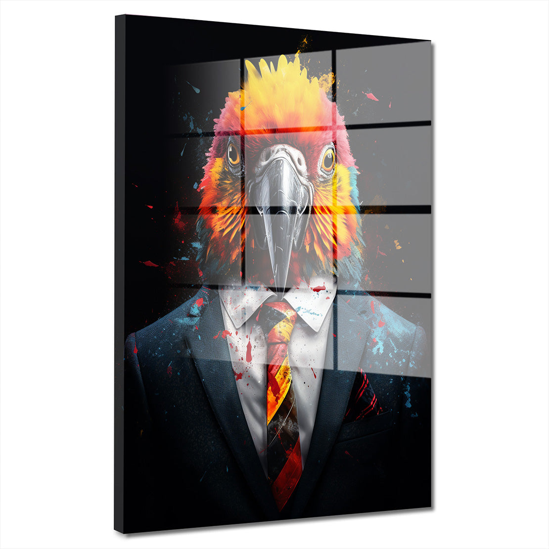 Papagei im blauen Anzug Pop Art Acrylglasbild Wandbild Bild Wanddeko XL