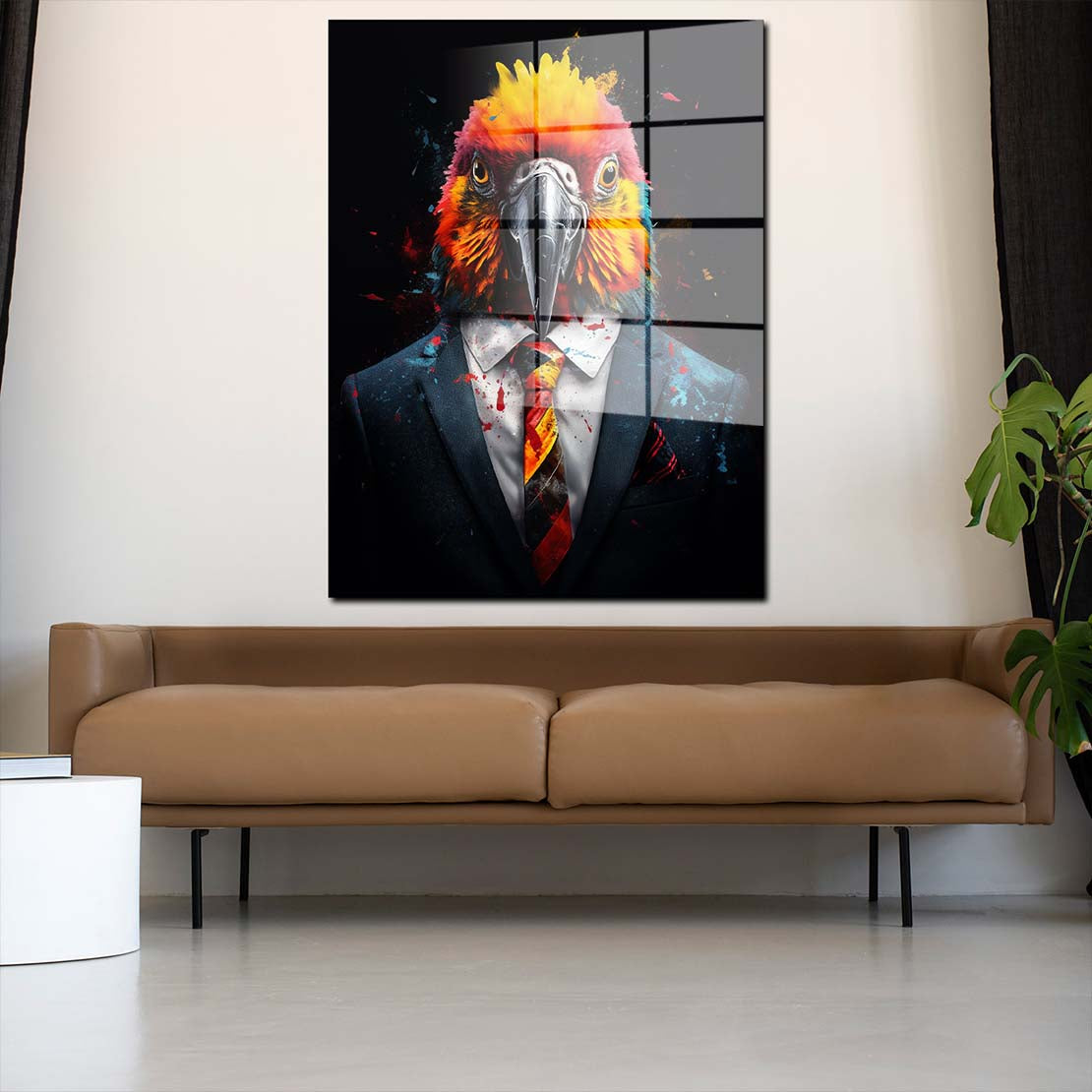 Papagei im blauen Anzug Pop Art Acrylglasbild Wandbild Bild Wanddeko XL