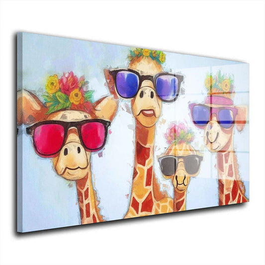 Pop Art 4 Giraffen Colour Style Acrylglasbild Wandbild Bild Wanddeko Wohnzimmer XL