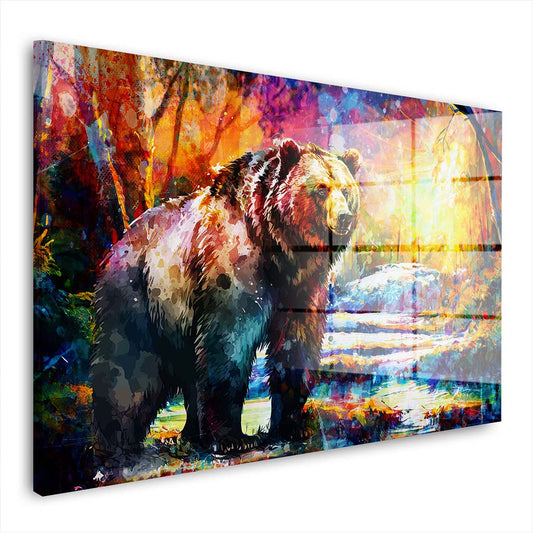 Pop Art Bär im Wald Acrylglasbild Wandbild Bild Wanddeko Wohnzimmer XL